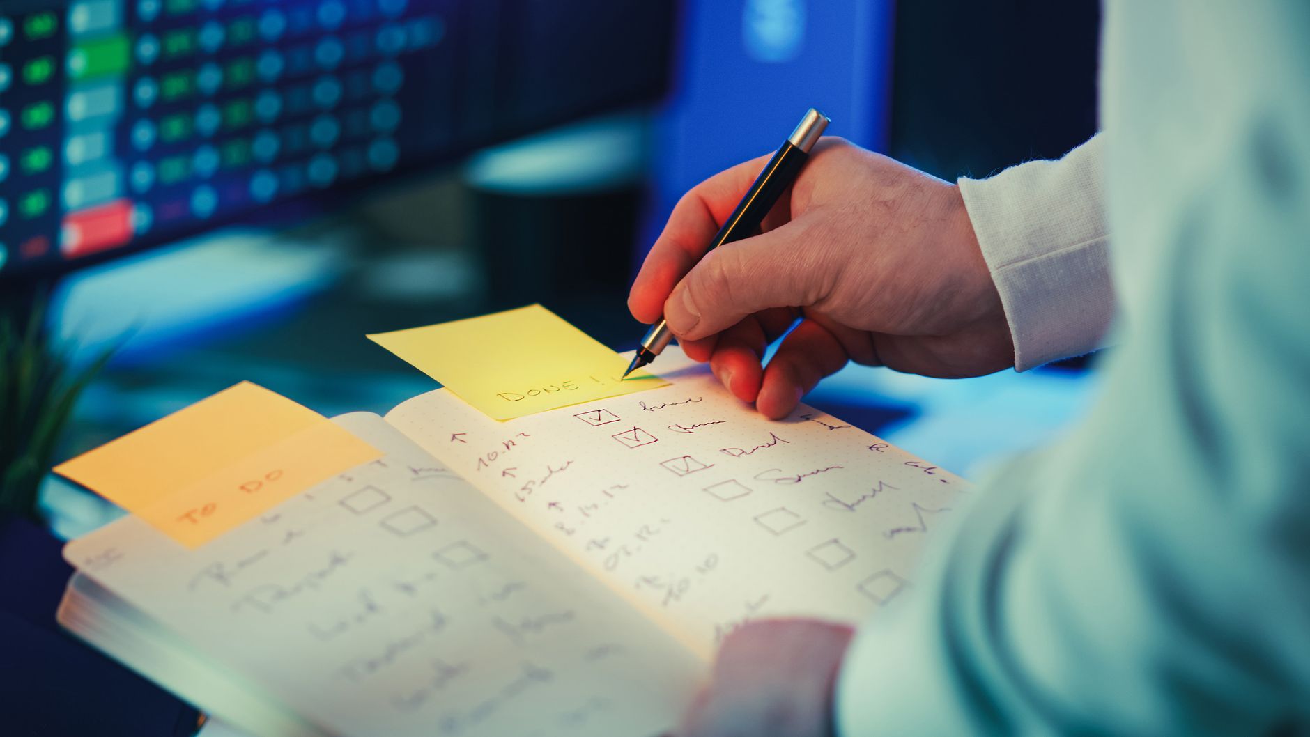productivity notebook with task checklist